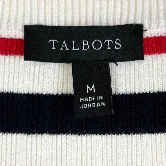 Talbots Red Stripe Puff Sleeve Rib Knit Crewneck Sweater - Picture 9 of 10